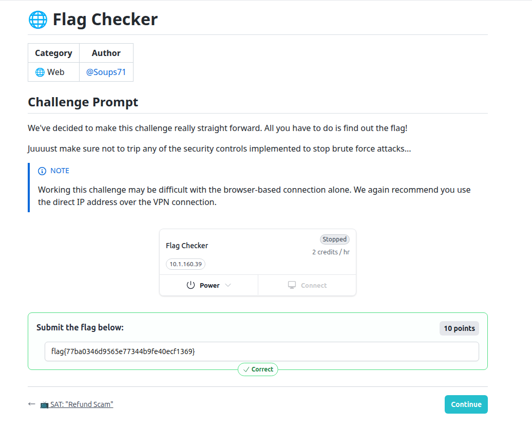 Congratulations screen after solving the challenge