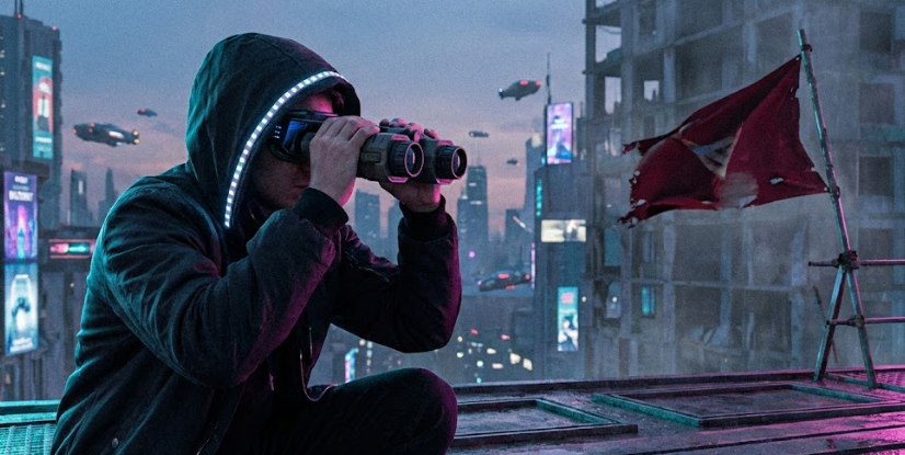 Illustration of a person checking a flag