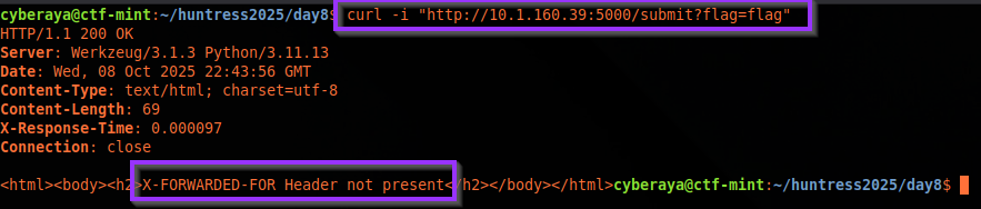 Response showing X-FORWARDED-FOR Header not present