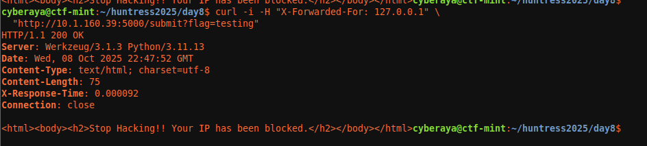 Stop Hacking message indicating IP blocked