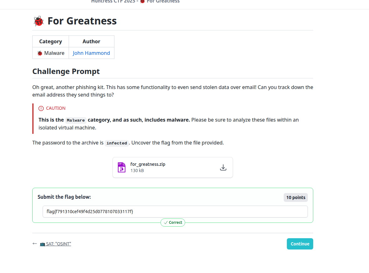 Challenge completion screen for the For Greatness challenge