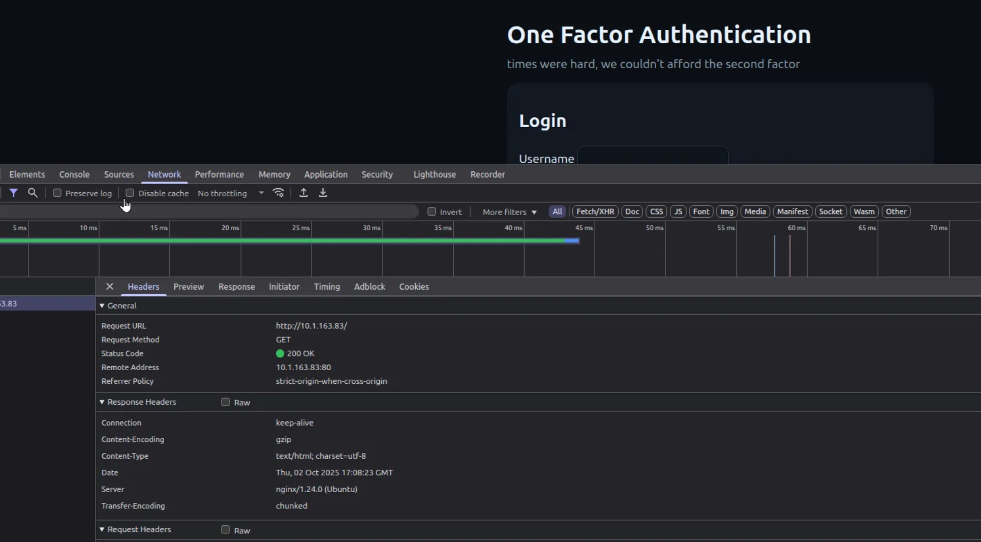 Developer tools inspection on the login page