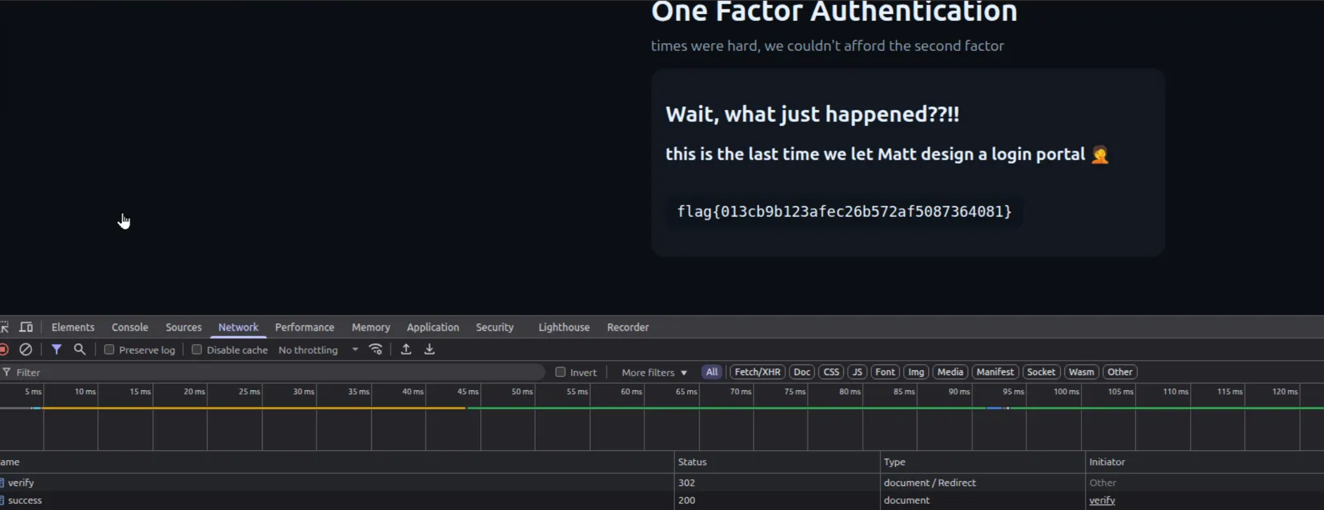 Success page displaying the CTF flag