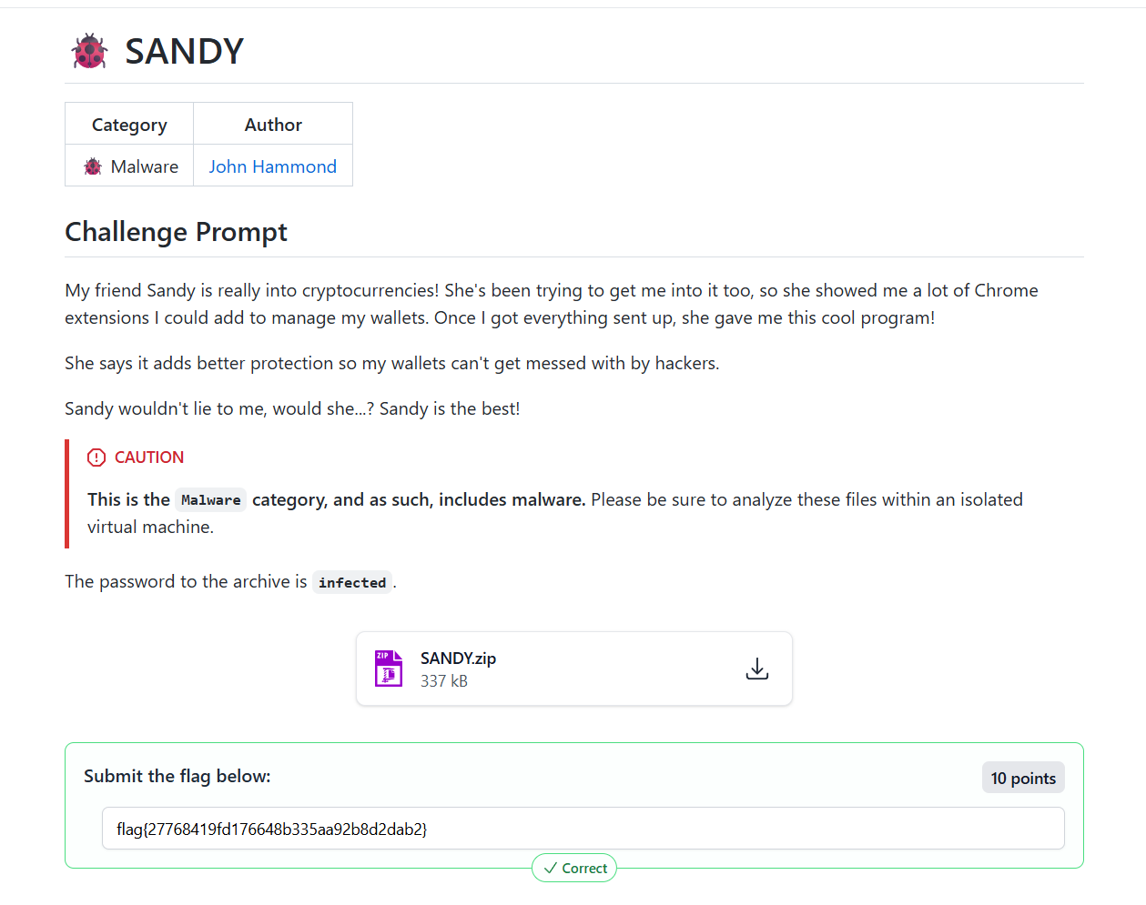 Screenshot of the flag submitted