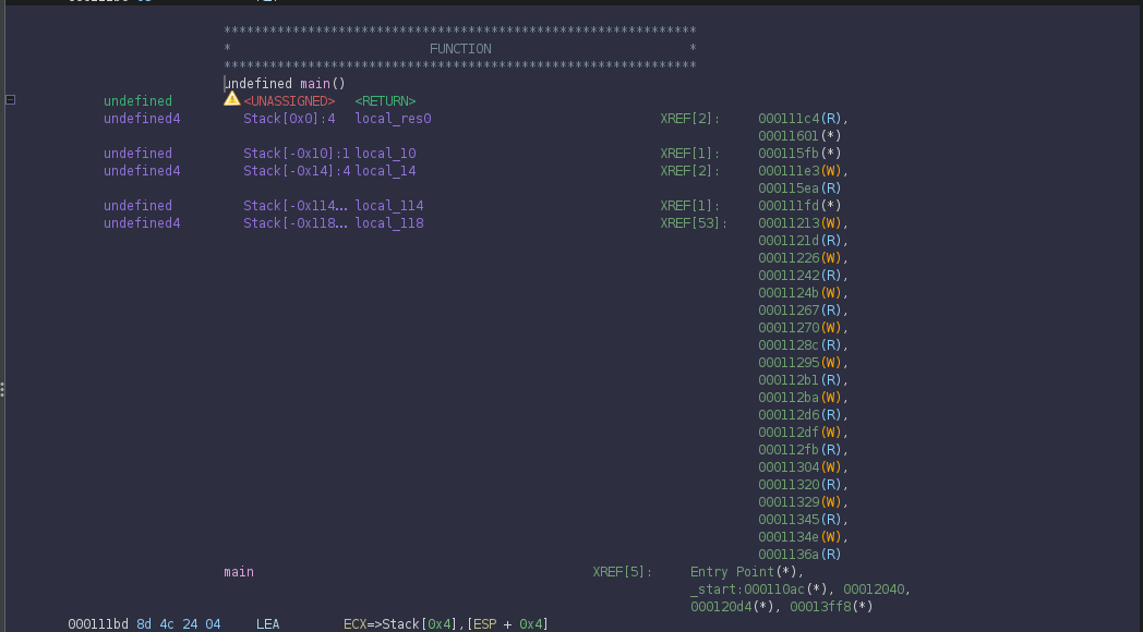 Ghidra view of the main function